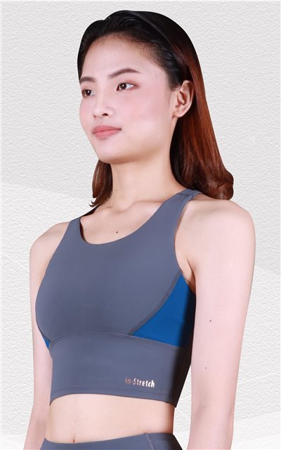 長版運動內衣配色款 -鐵灰x深藍